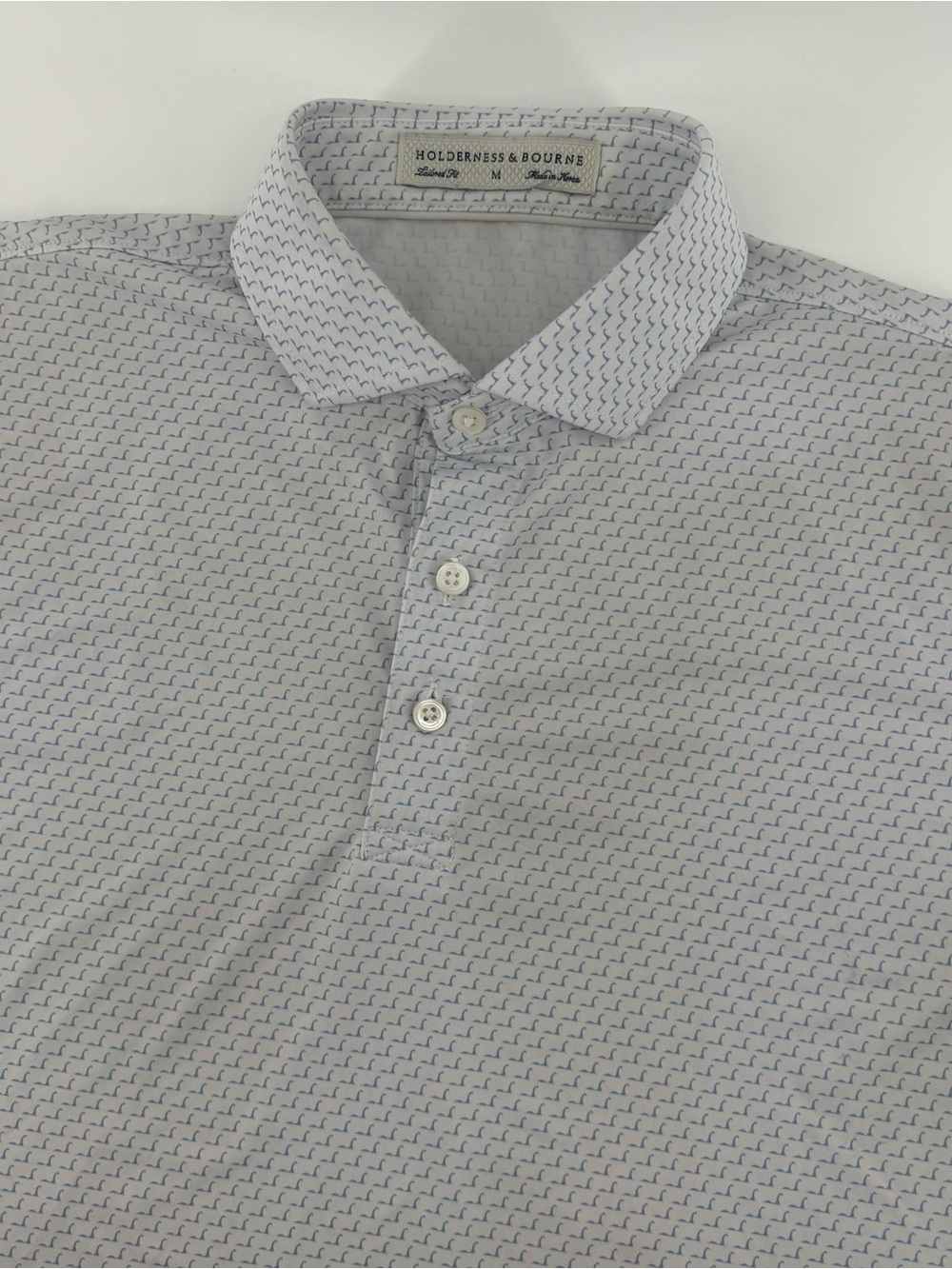 Holderness & Bourne Performance Polo Mens M White Blue Nessie AOP Golf